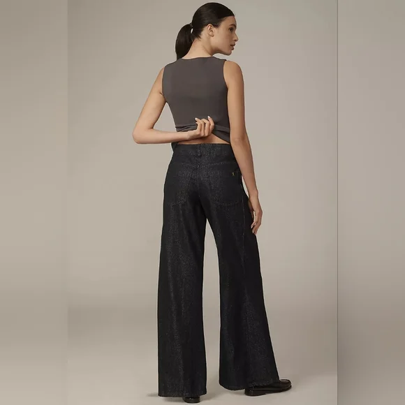 Anthropologie Adi Mid-Rise Frayed Relaxed Flare Pants by Pilcro: Sparkle Edition - Picture 4 of 8